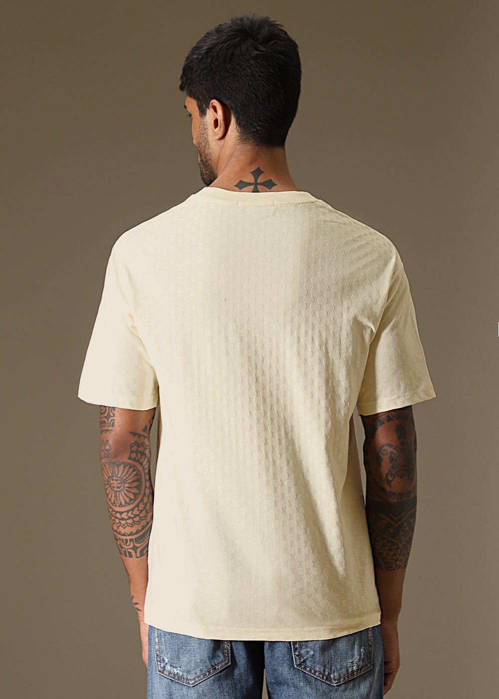 Textured Cream Plain Oversized T-shirt
