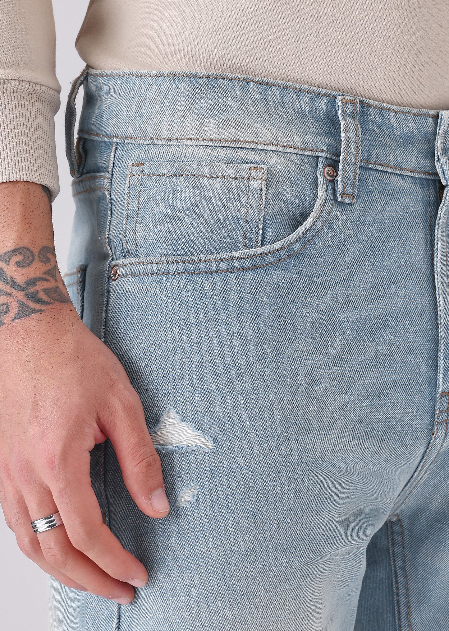 Wash Blue Ribbed Carrot Fit Jeans