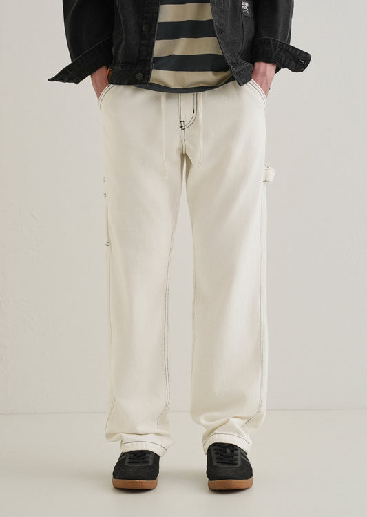White Baggy Fit Carpenter Denim