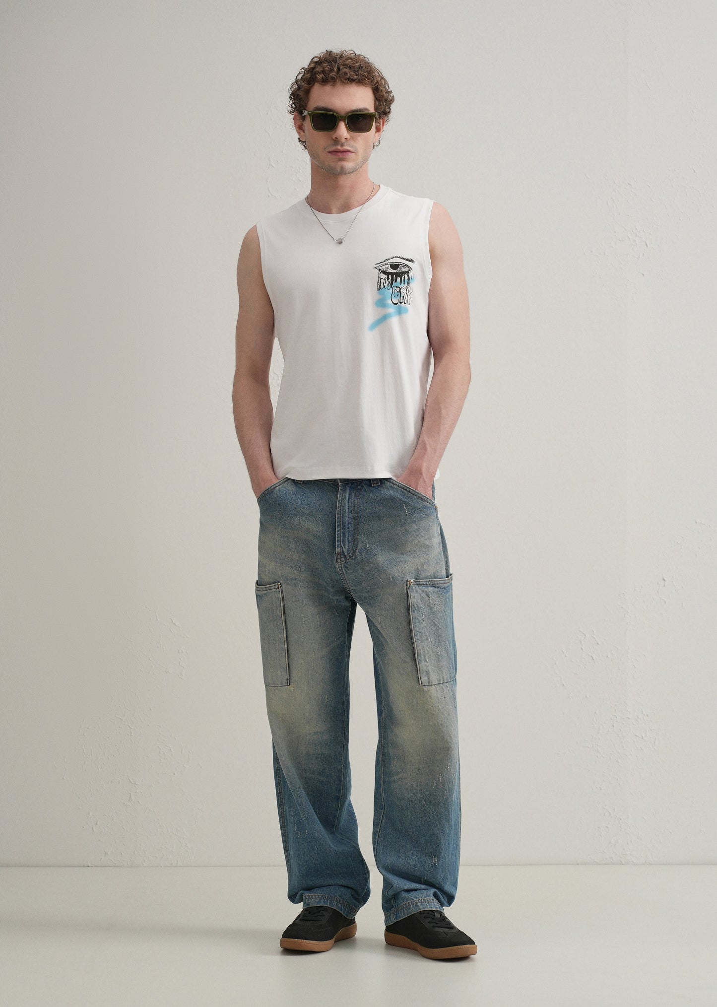White Graffiti Printed Tank