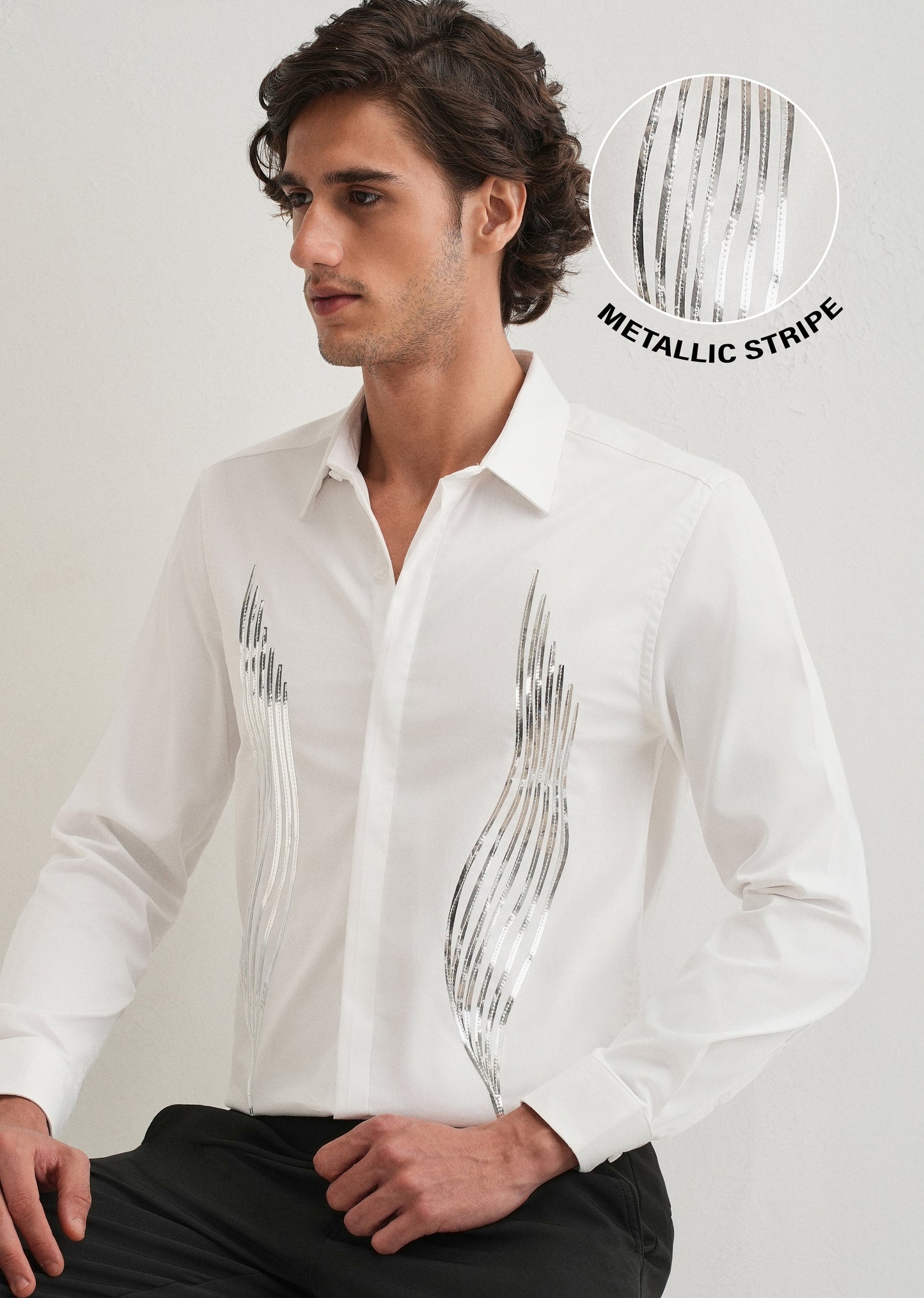 White Metallic Flare Designer Shirt