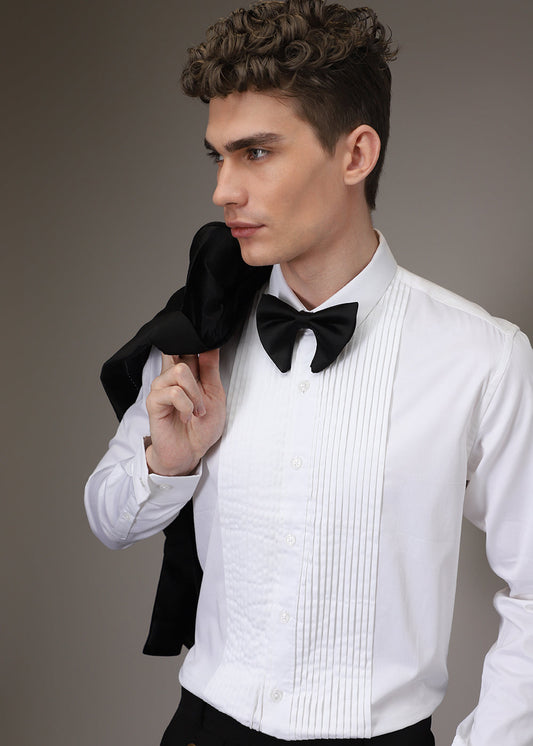 White Pleated Designer Shirt