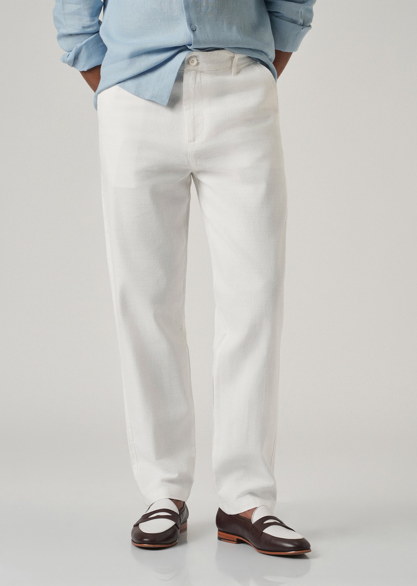 White Linen-Look Cotton Trousers