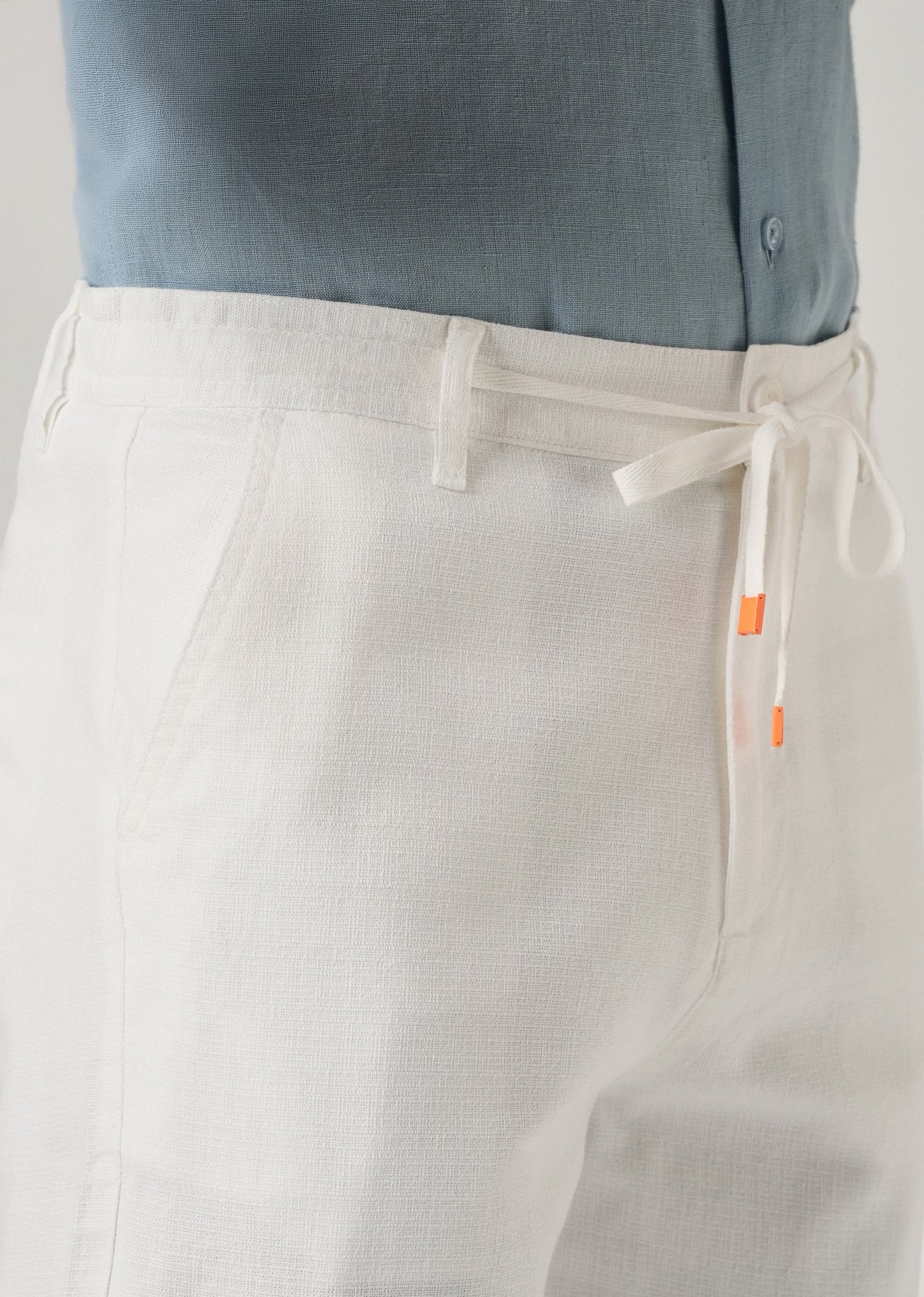 White Linen-Look Cotton Trousers