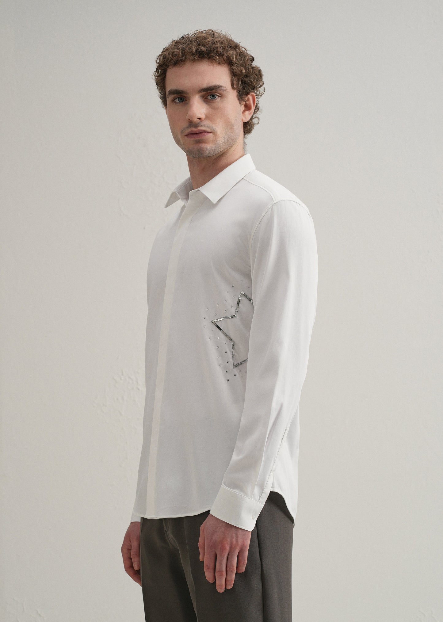 White Sequence Star Designer Shirt