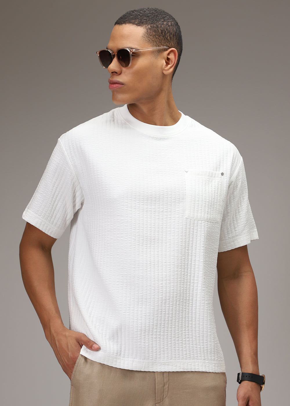 White Plain Textured Oversized T-shirt