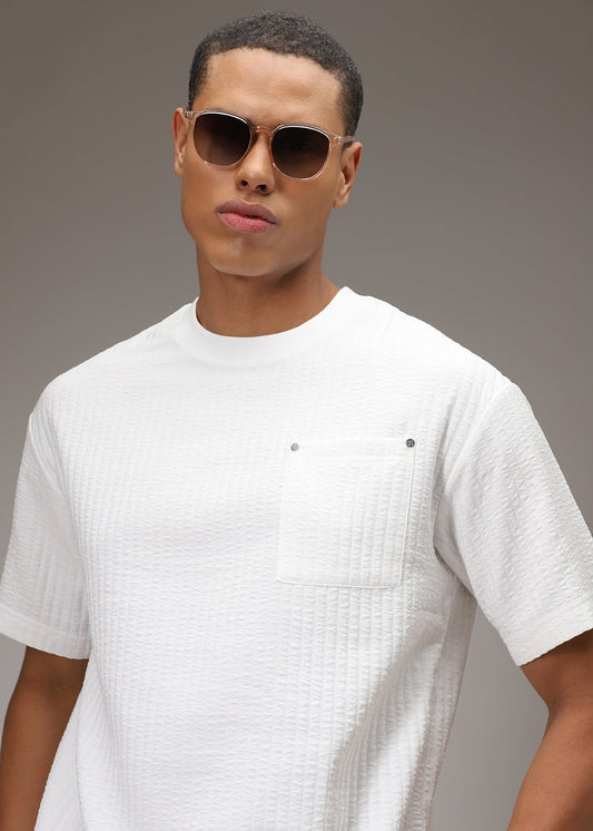 White Plain Textured Oversized T-shirt
