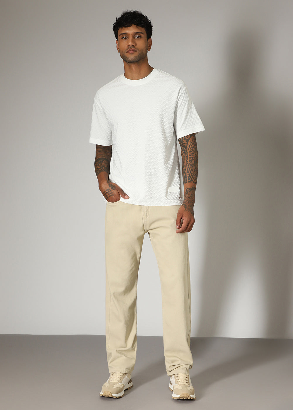White Plain Textured Regular T-shirt