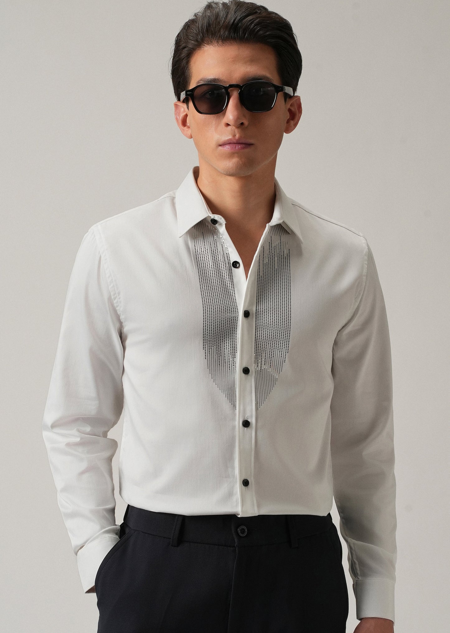 White Micro-Stud Designer Shirt