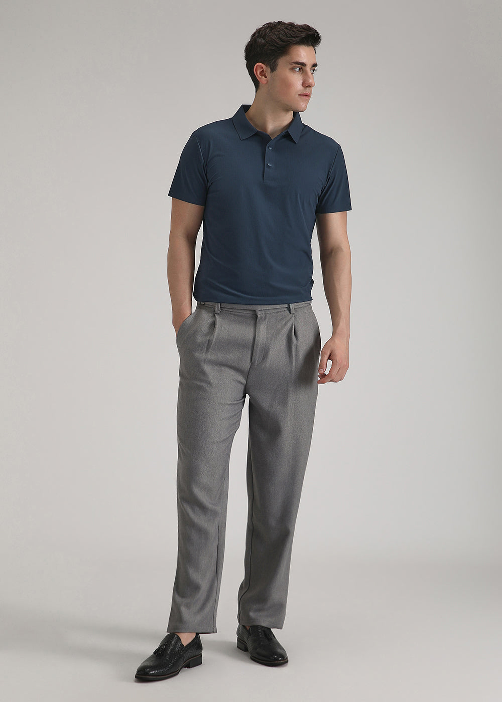 Self Blue Plain Stitchless Polo T-shirt