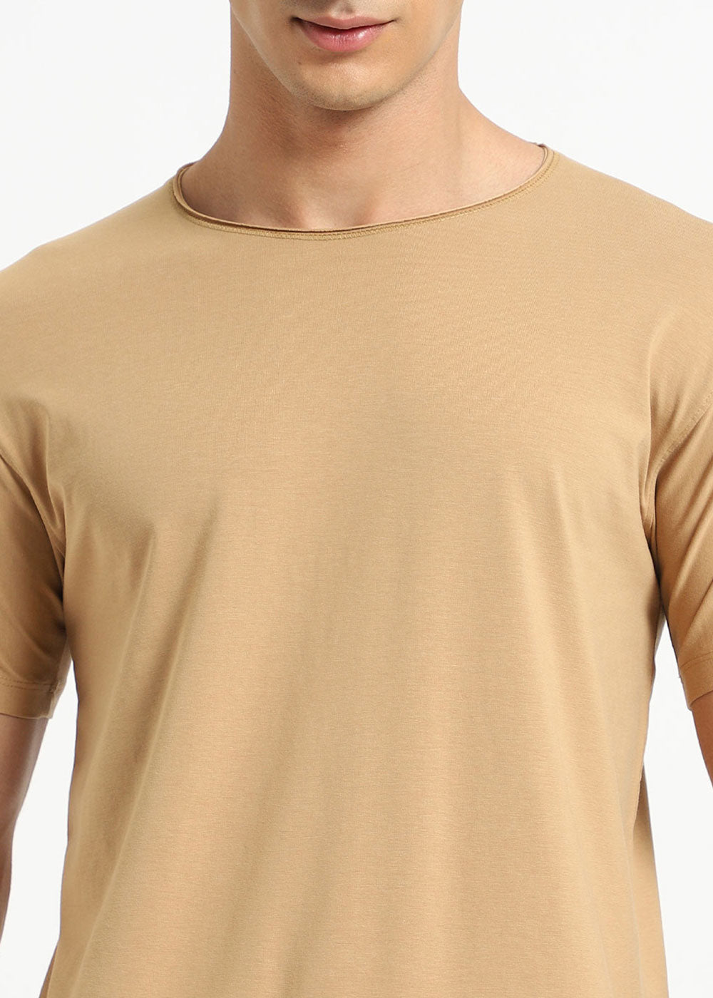 Beige Plain Crew neck T-shirt