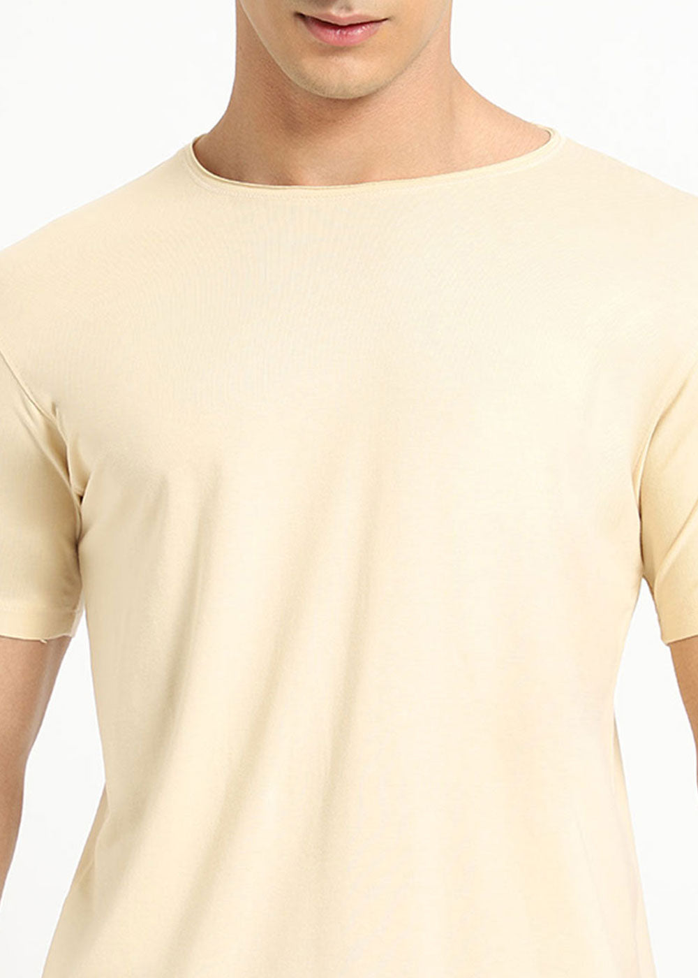 Cream Plain Crew neck T-shirt