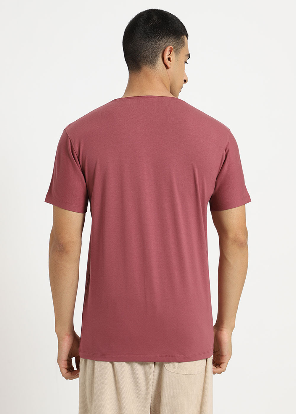 Salmon Pink Plain Crew neck T-shirt