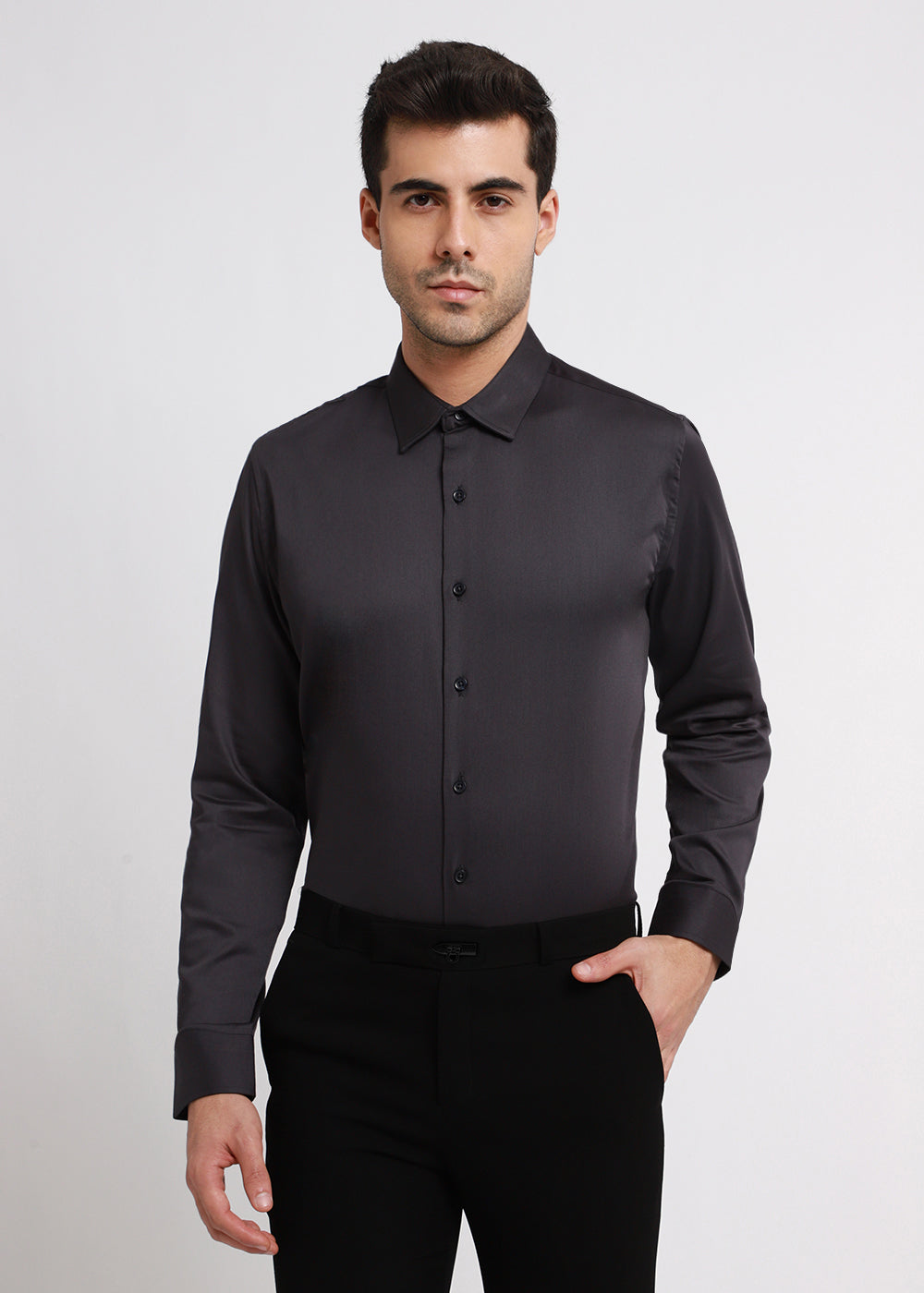 Quarry Gray Plain Satin Shirt