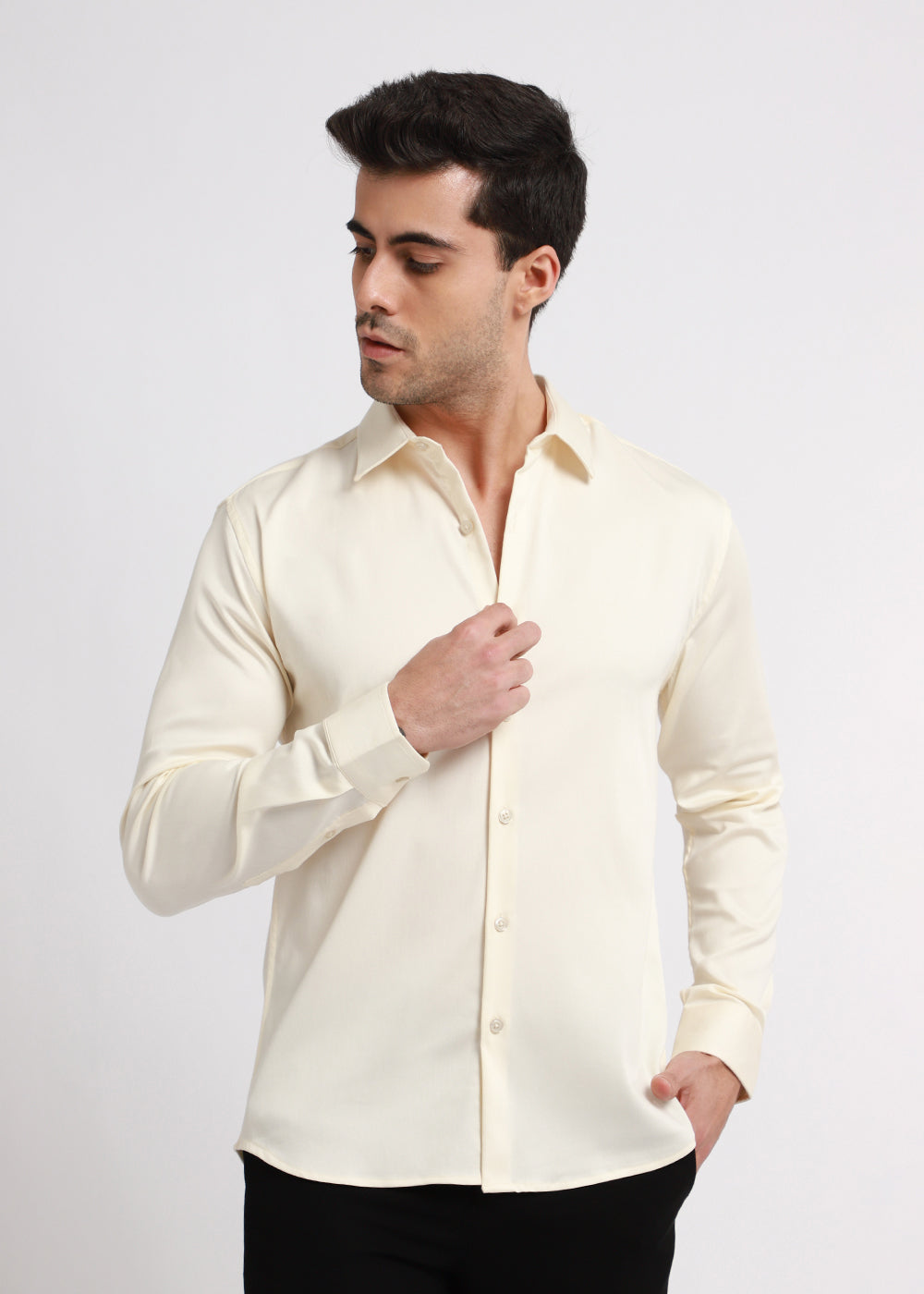 Cream Plain Satin Shirt