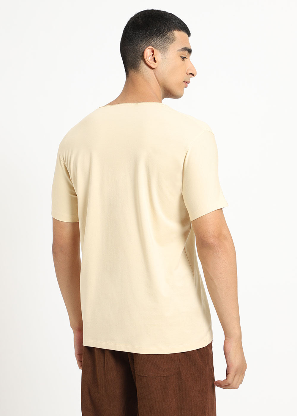 Cream Plain Crew neck T-shirt