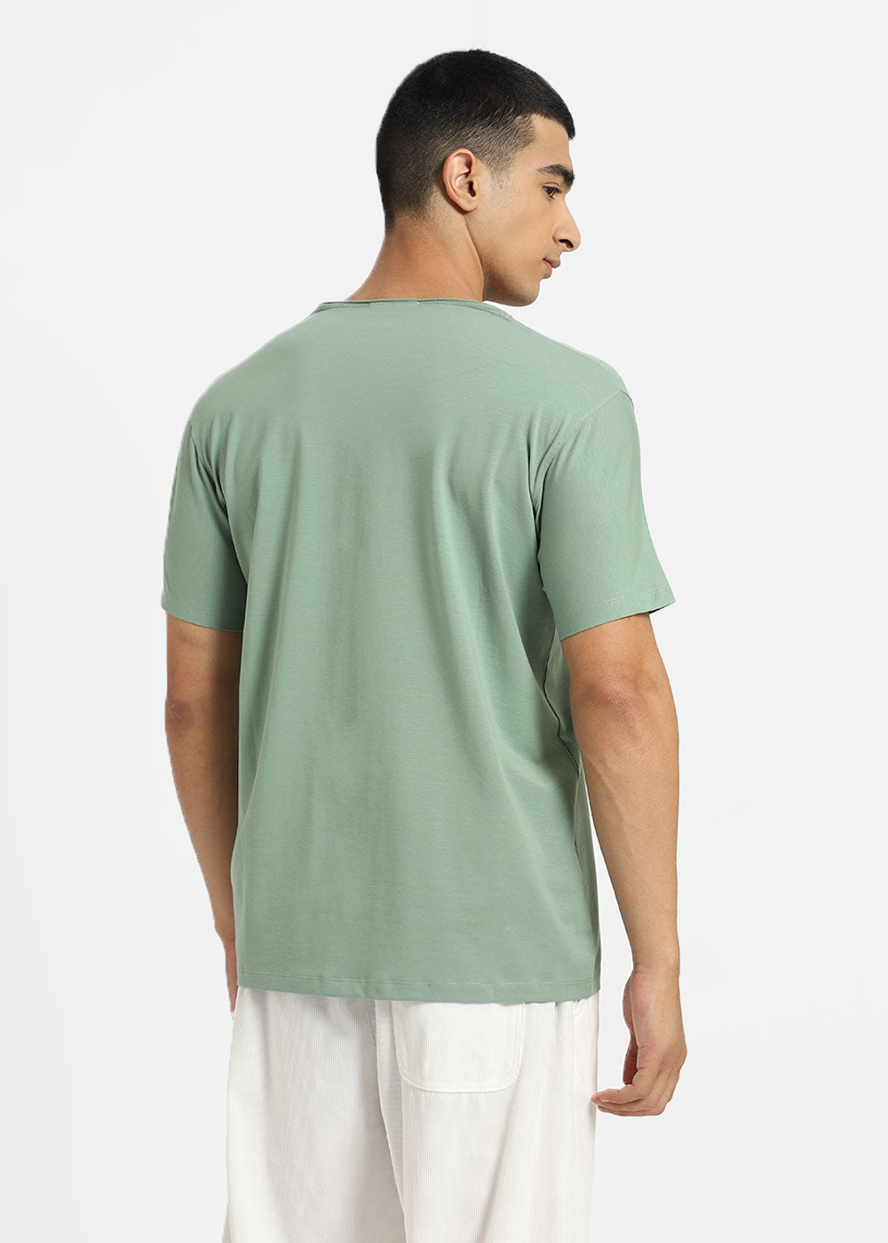 Sea Green Plain Crew neck T-shirt