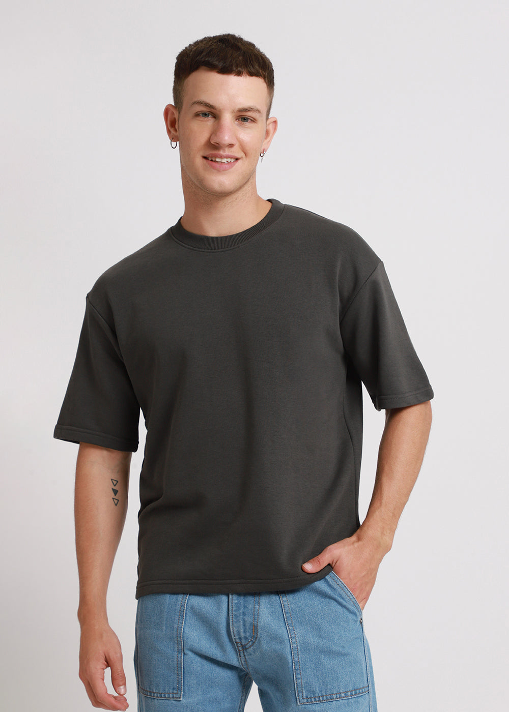 Shadow Gray Plain Oversized Basic T-shirt