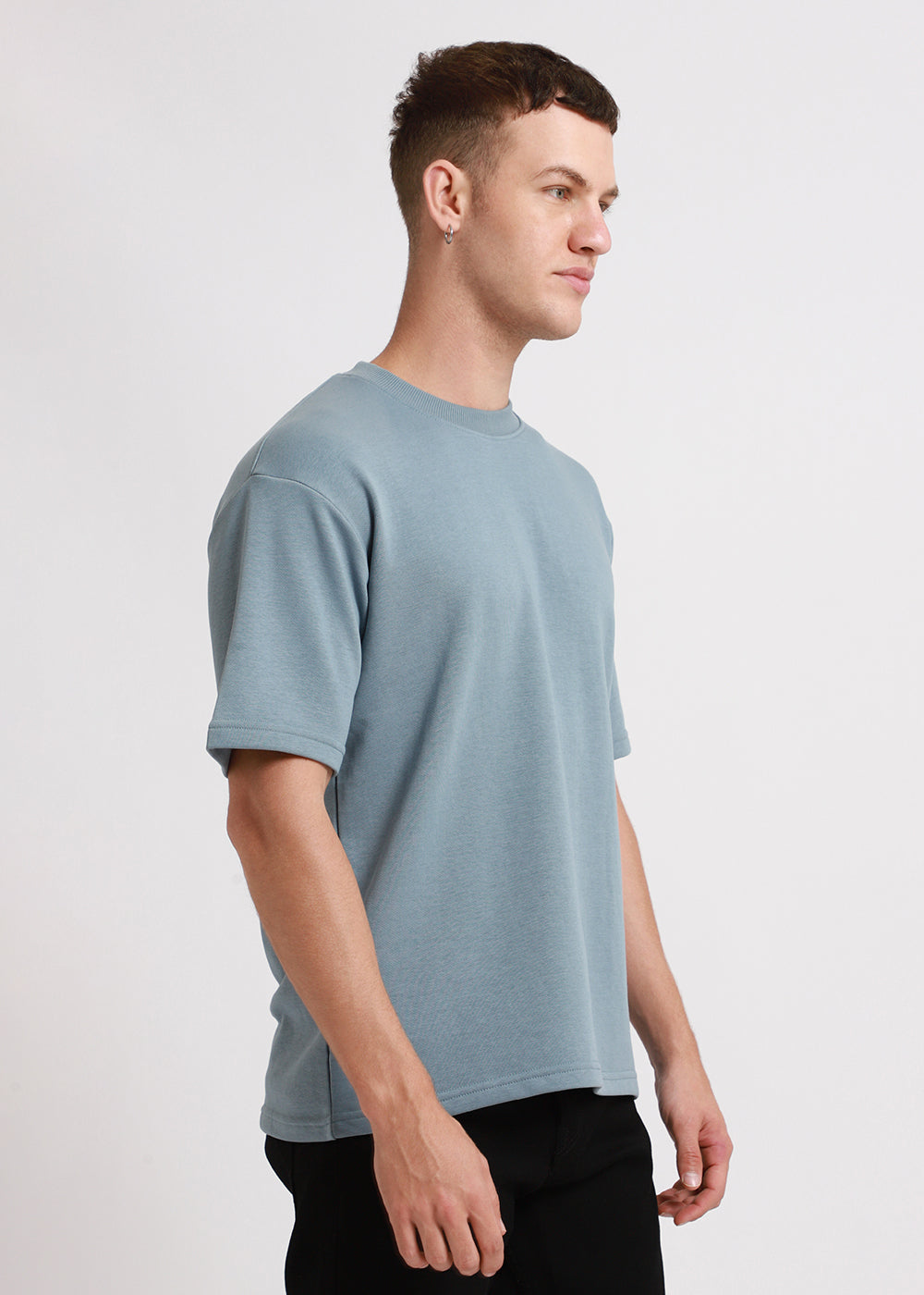 Ice Blue Plain Oversized Basic T-shirt