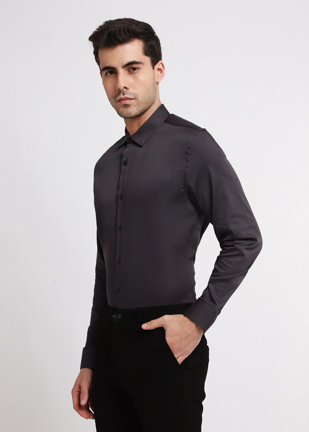 Quarry Gray Plain Satin Shirt