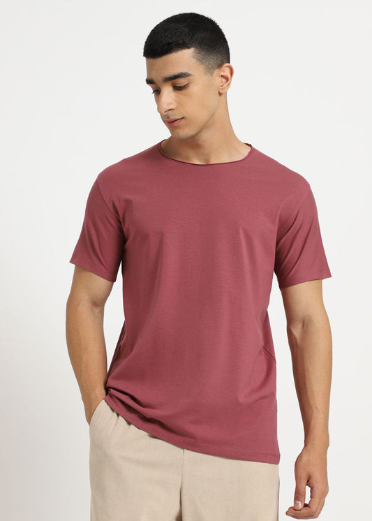 Salmon Pink Plain Crew neck T-shirt