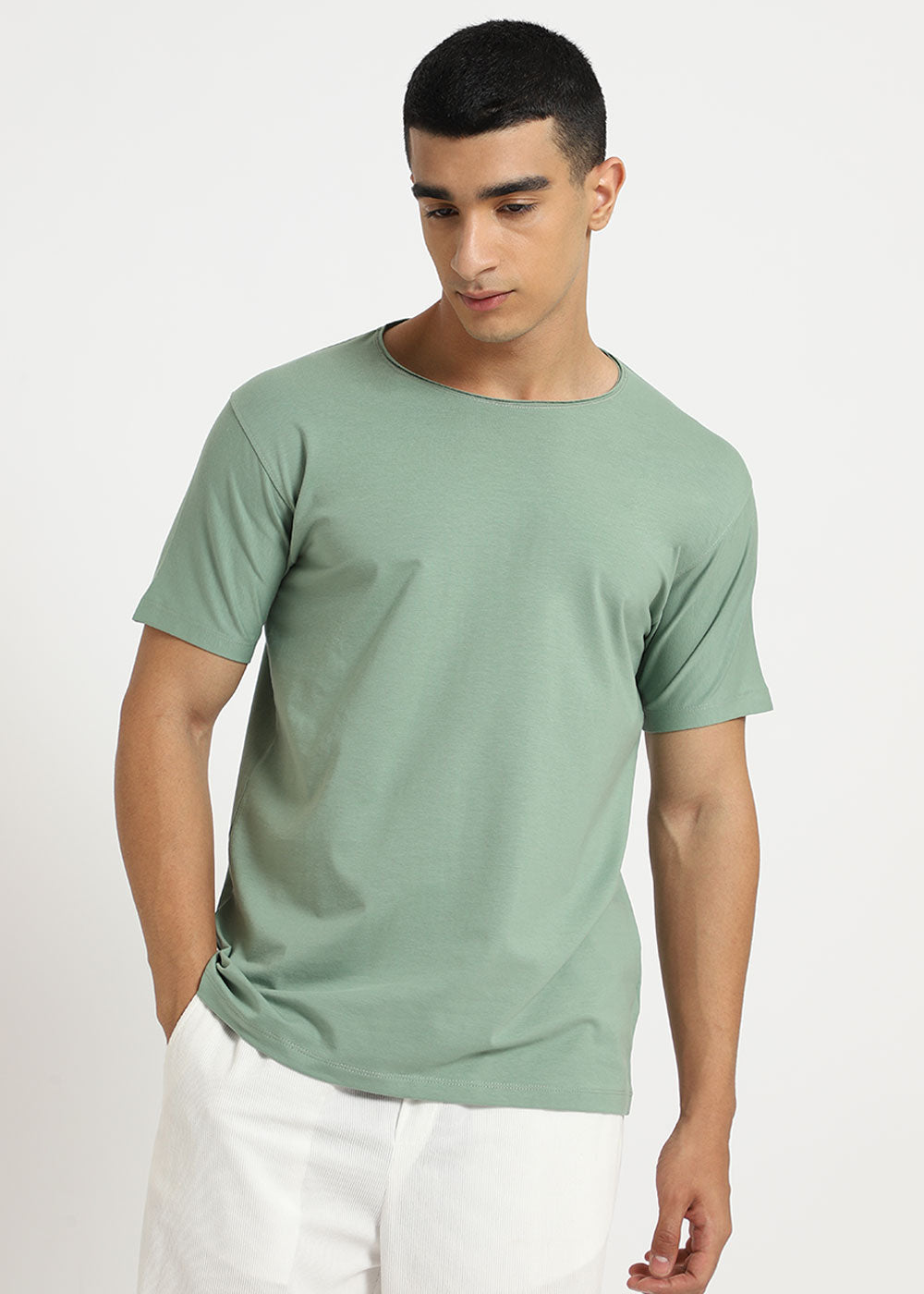 Sea Green Plain Crew neck T-shirt
