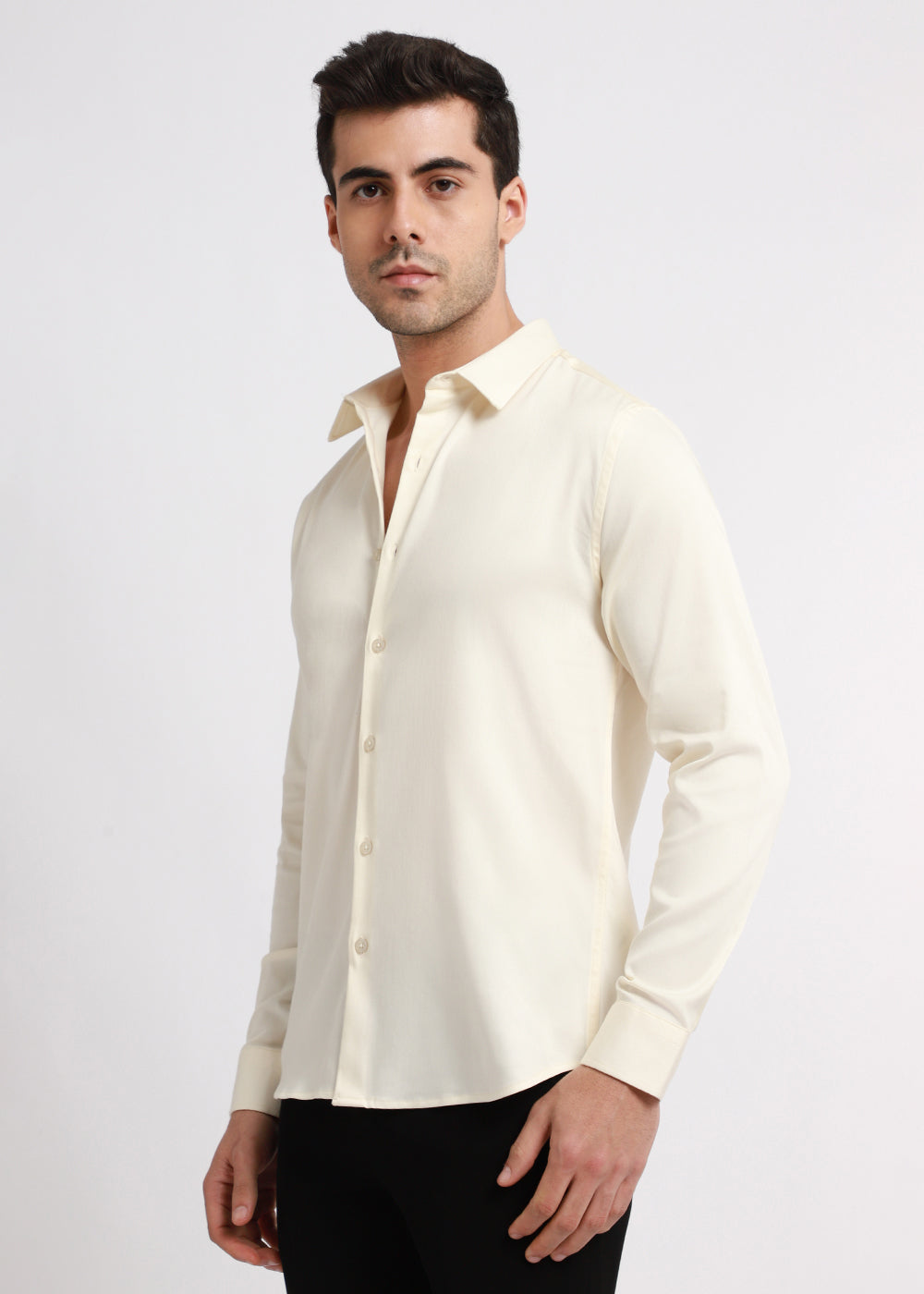 Cream Plain Satin Shirt