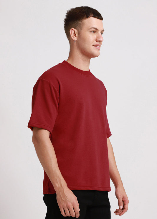 Crimson Red Plain Oversized Basic T-shirt