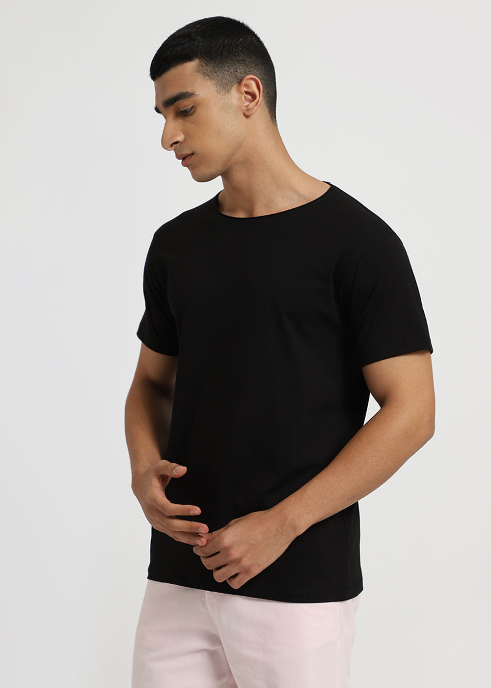 Black Plain Crew neck T-shirt