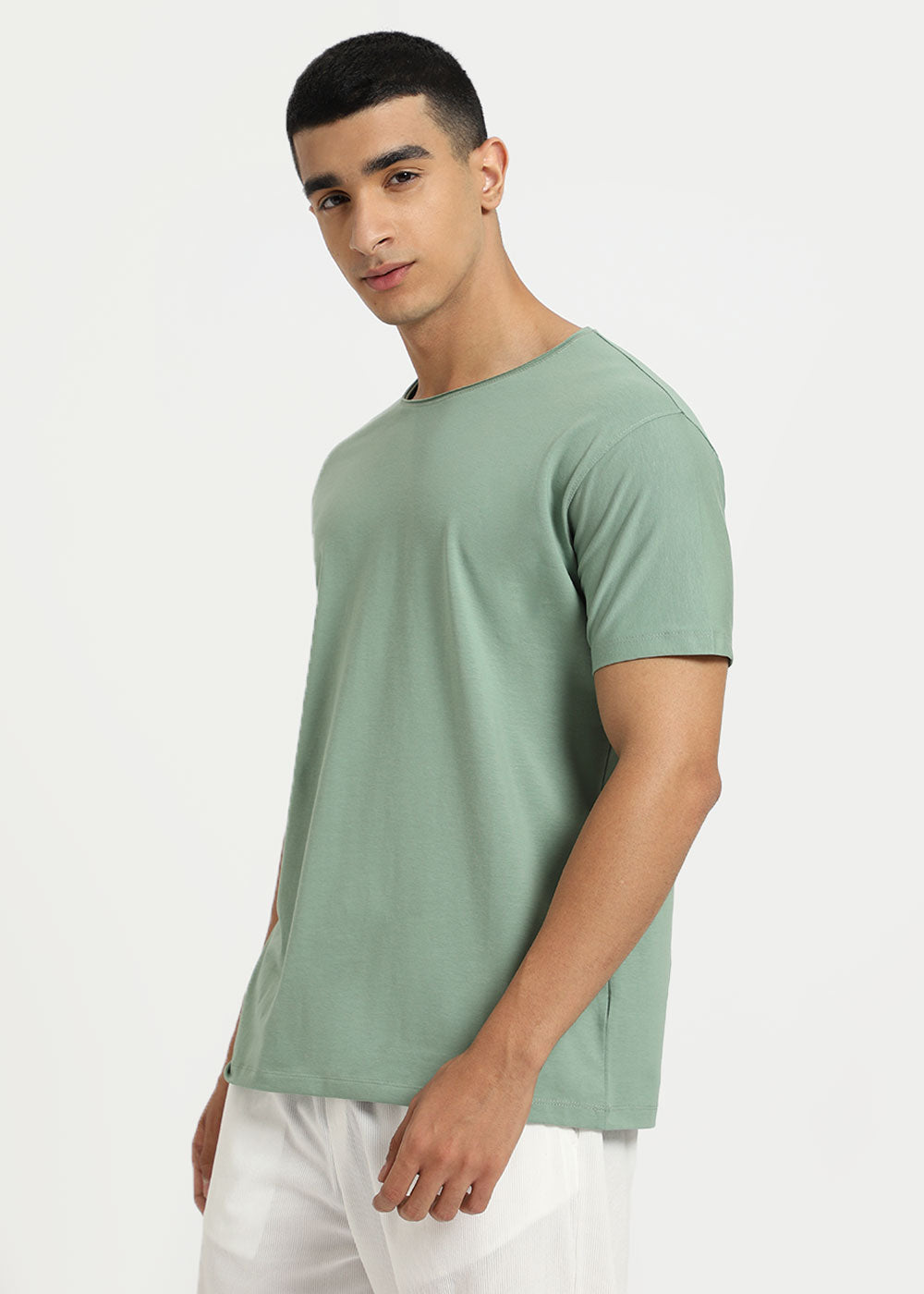 Sea Green Plain Crew neck T-shirt