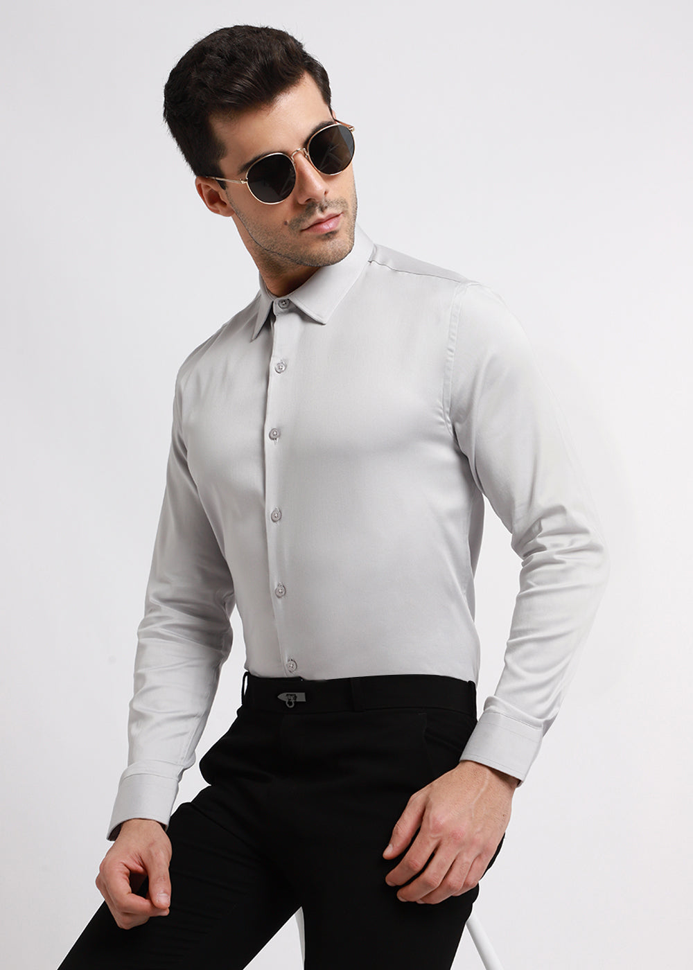 Cool Gray Plain Satin Shirt