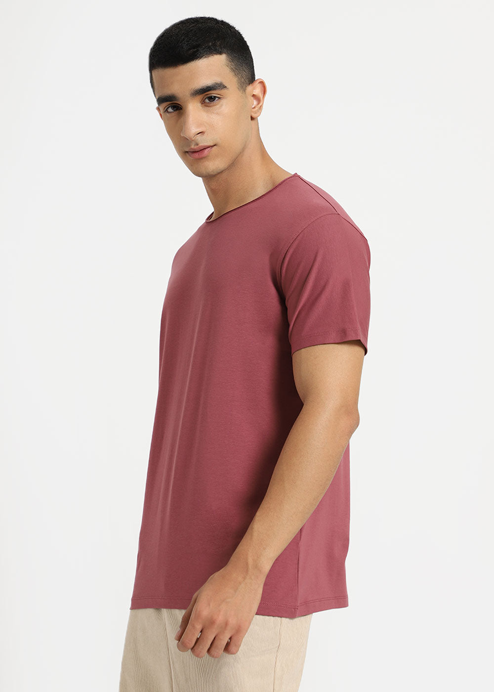 Salmon Pink Plain Crew neck T-shirt