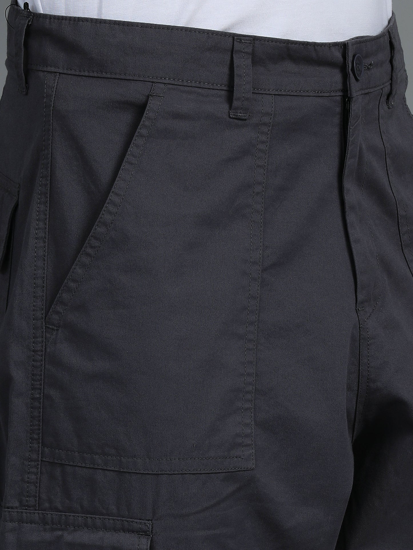 Men 2 Cotton Relaxed Fit Cargo Trousers, Charcoal Grey Brown