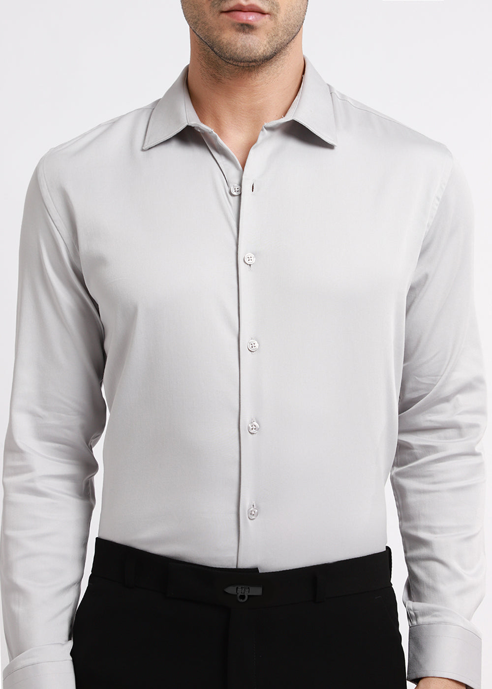 Cool Gray Plain Satin Shirt