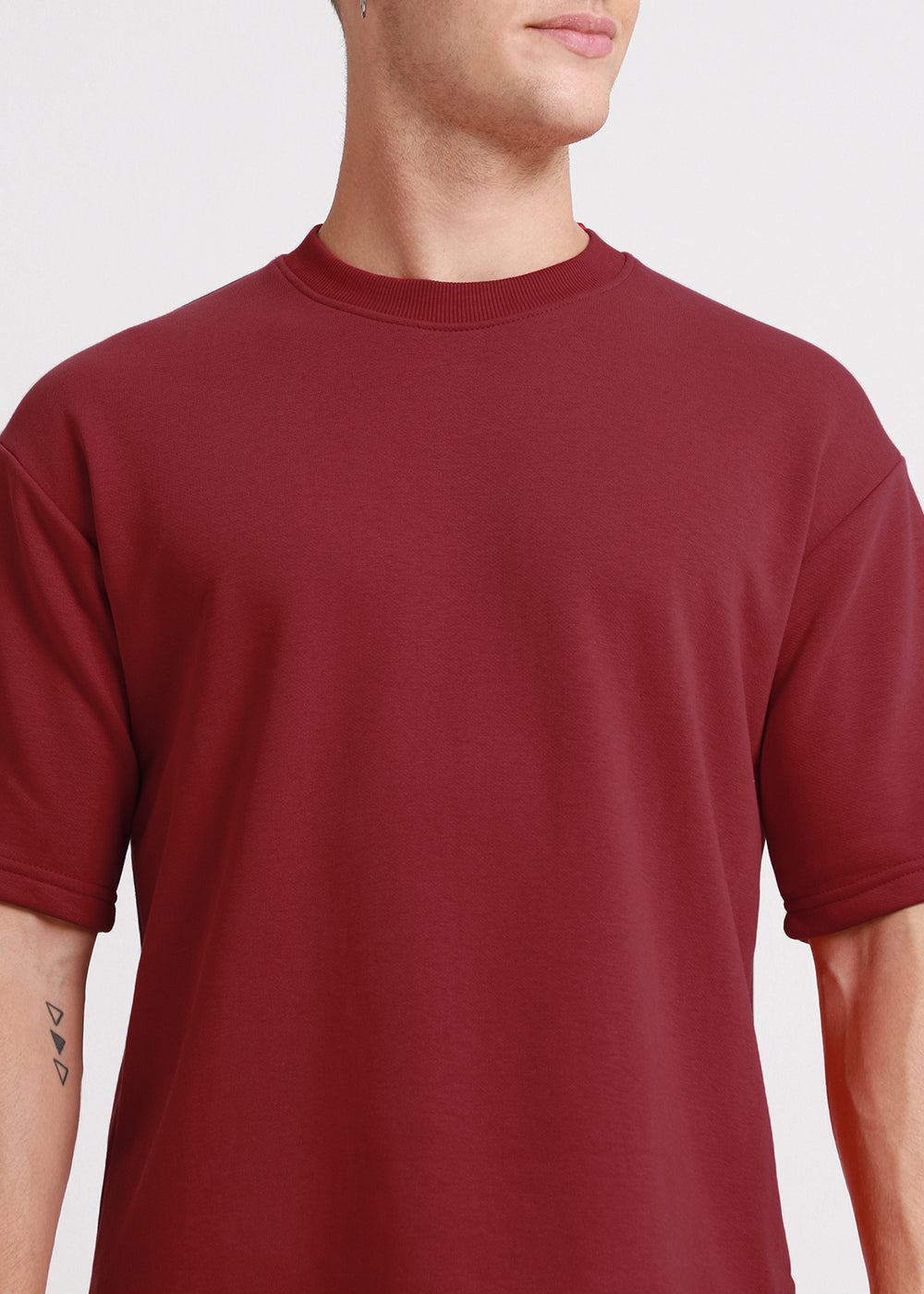 Crimson Red Plain Oversized Basic T-shirt
