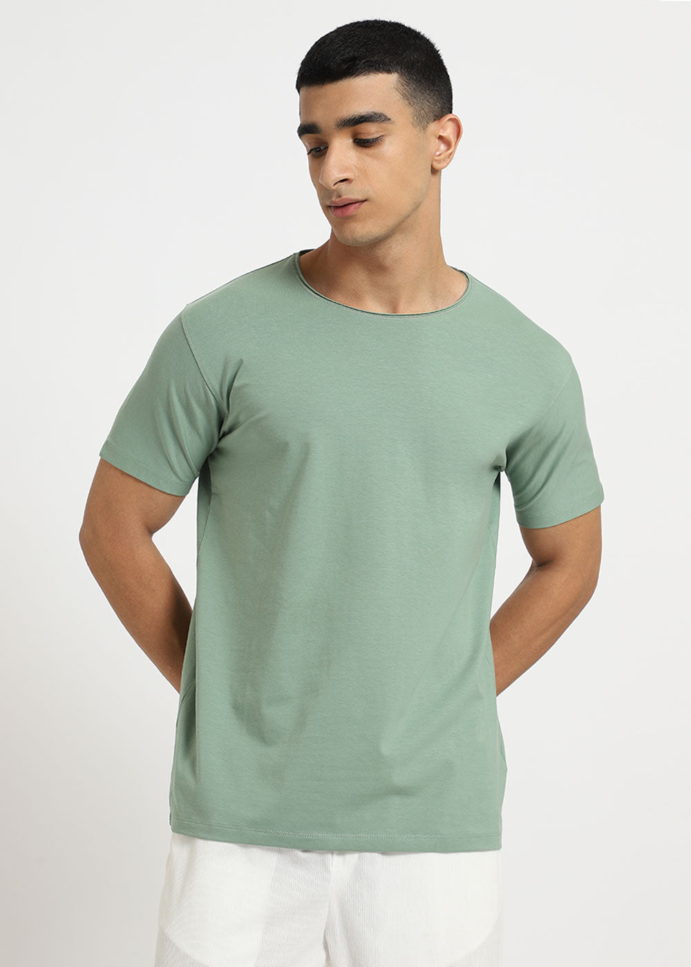Sea Green Plain Crew neck T-shirt