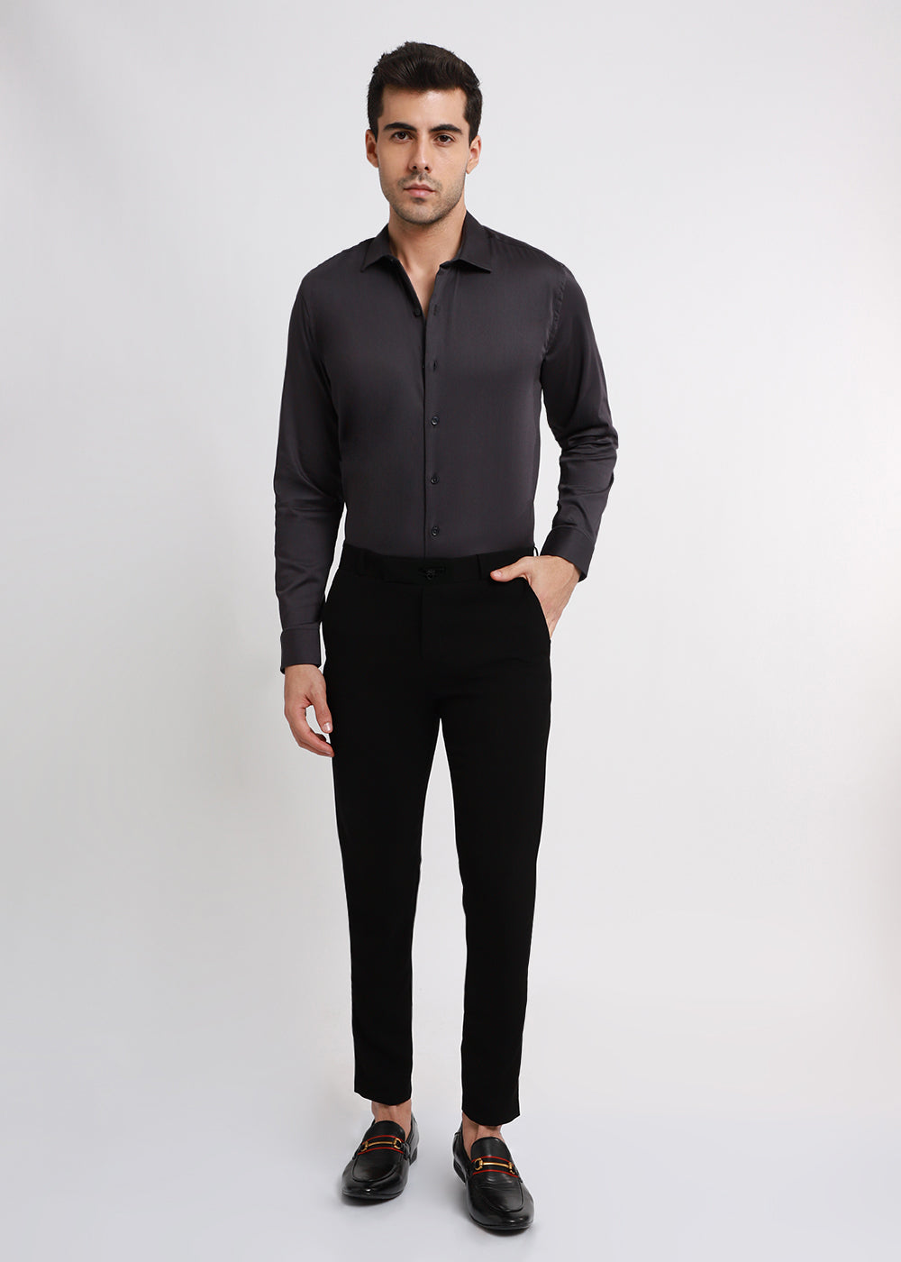 Quarry Gray Plain Satin Shirt