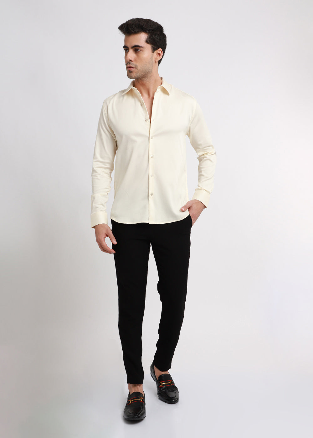 Cream Plain Satin Shirt