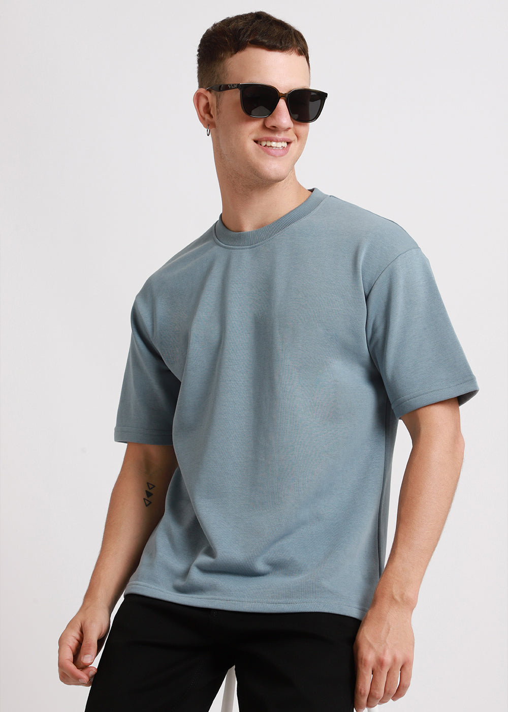 Ice Blue Plain Oversized Basic T-shirt
