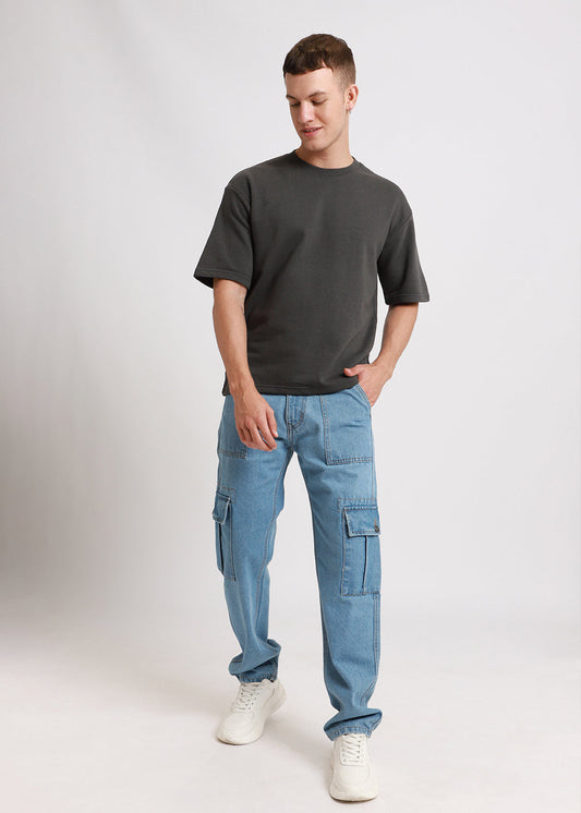 Shadow Gray Plain Oversized Basic T-shirt
