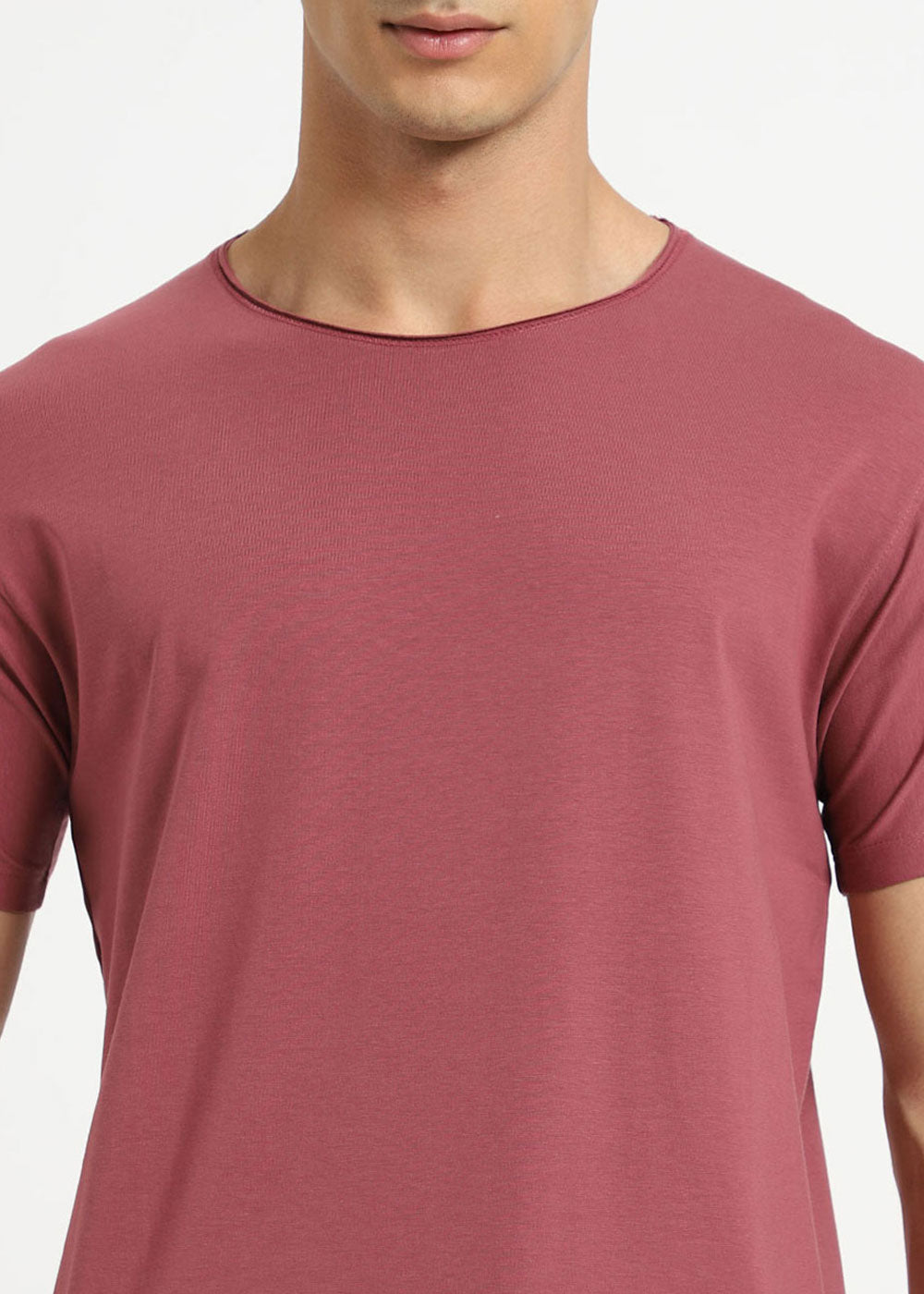 Salmon Pink Plain Crew neck T-shirt