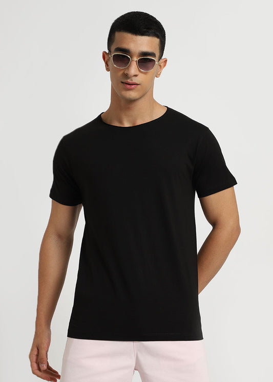 Black Plain Crew neck T-shirt