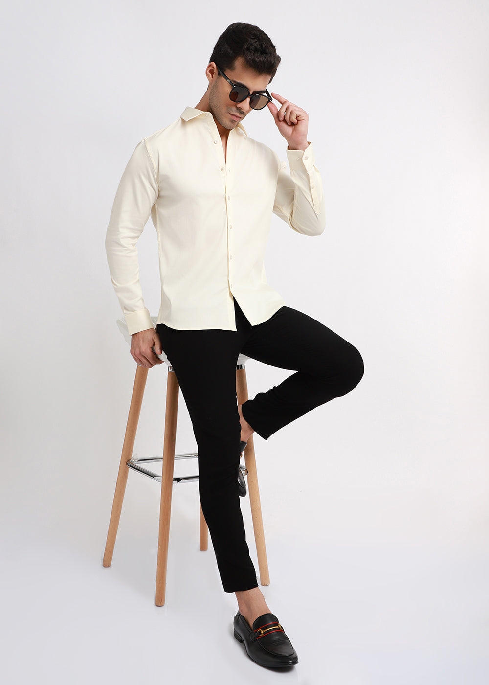 Cream Plain Satin Shirt