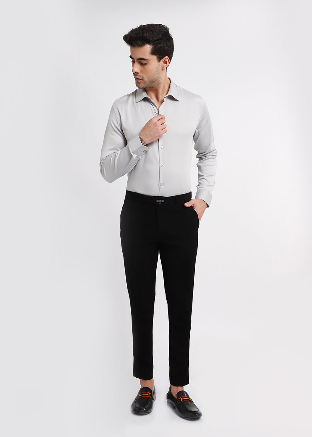 Cool Gray Plain Satin Shirt