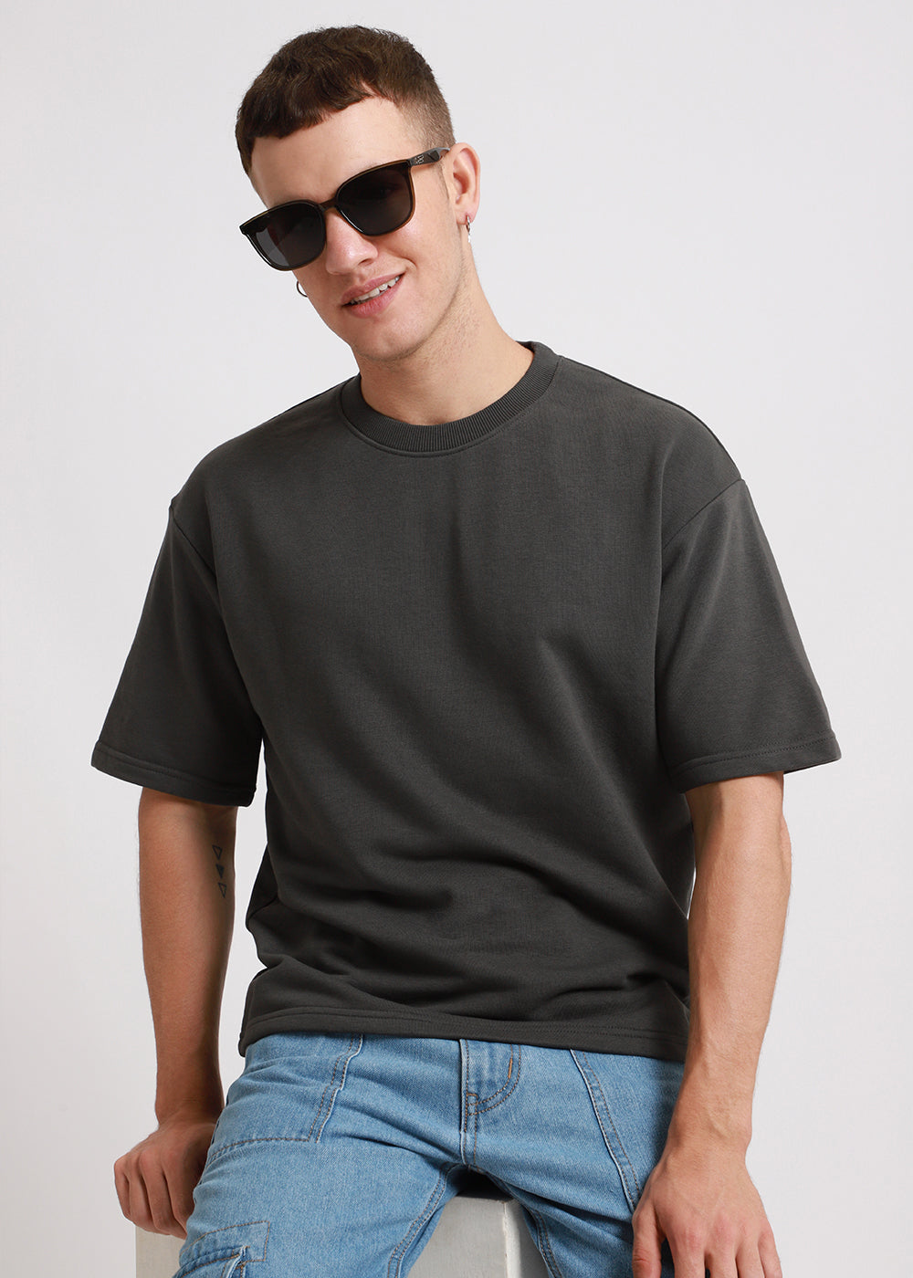 Shadow Gray Plain Oversized Basic T-shirt
