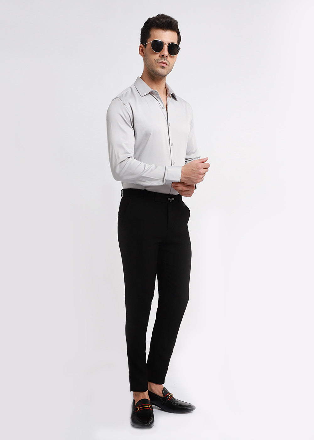 Cool Gray Plain Satin Shirt