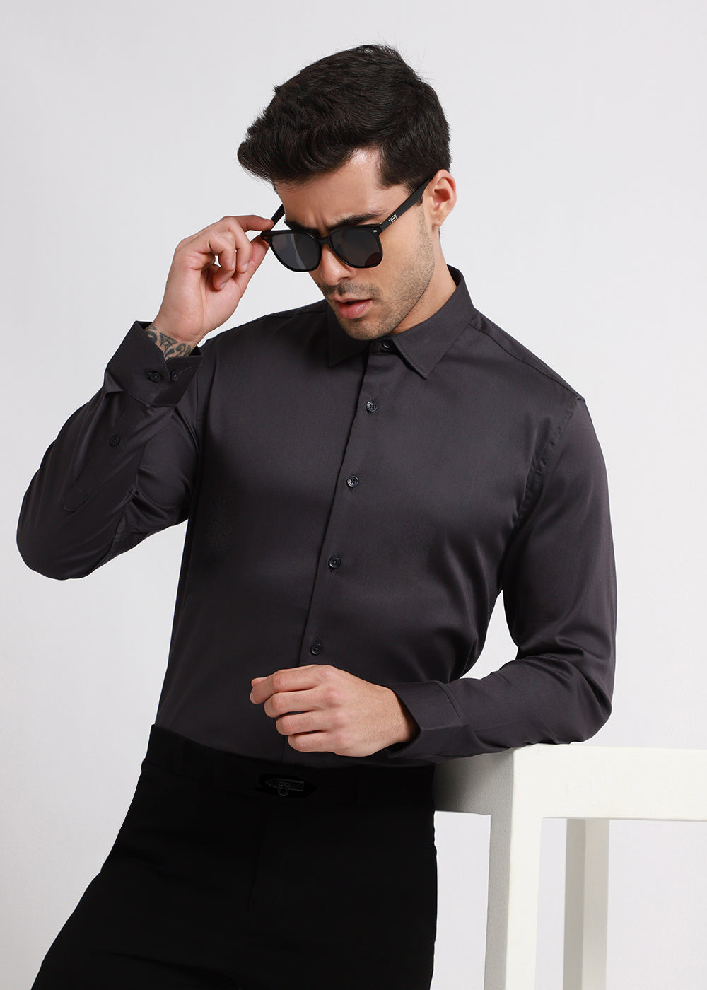 Quarry Gray Plain Satin Shirt