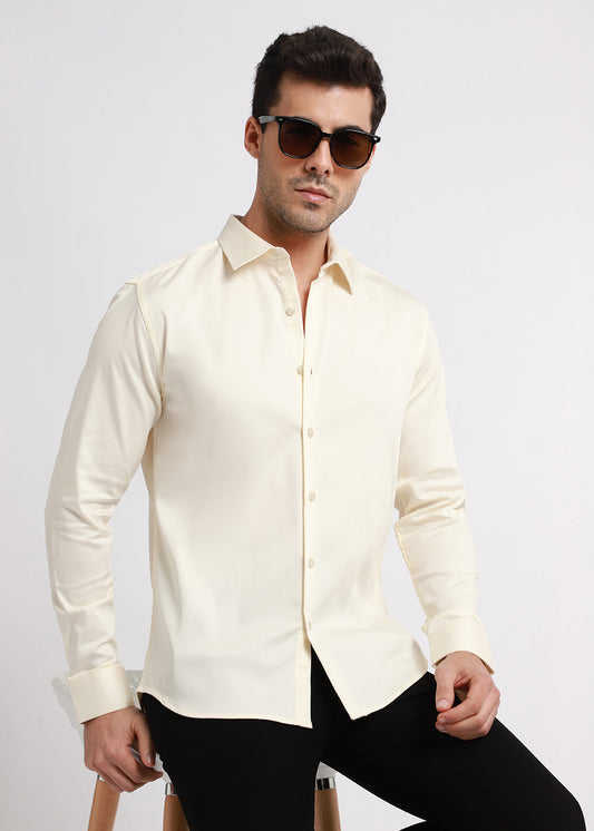 Cream Plain Satin Shirt