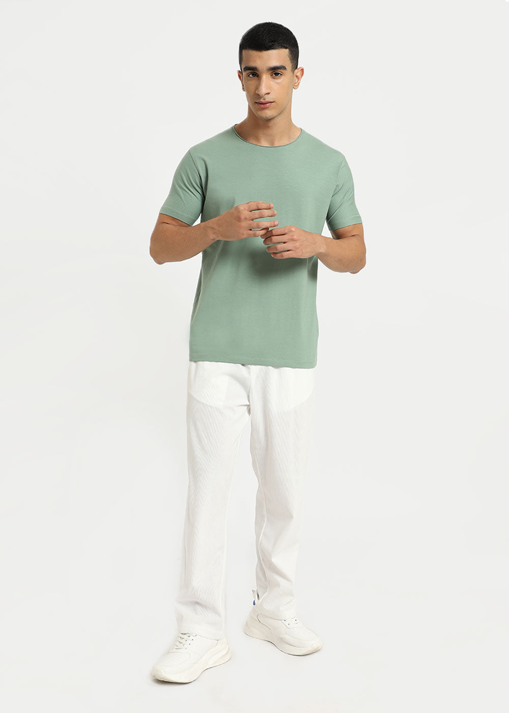 Sea Green Plain Crew neck T-shirt