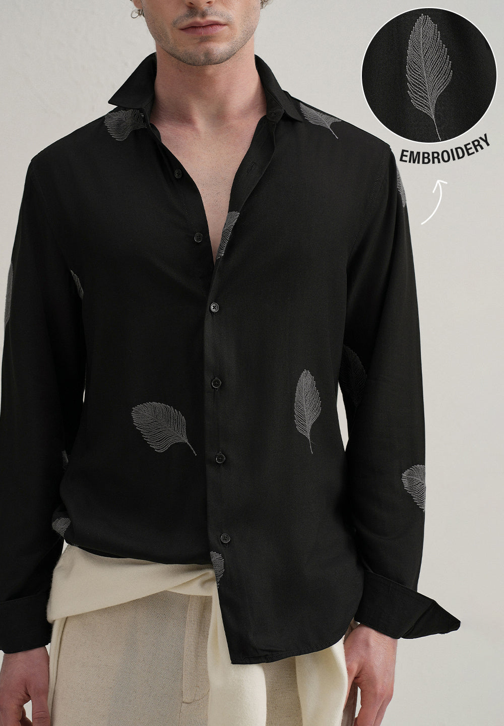 Black Feather Embroidery Shirt